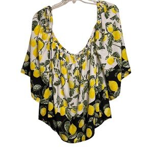 INC International Concepts XL yellow lemon print off shoulder top NWT